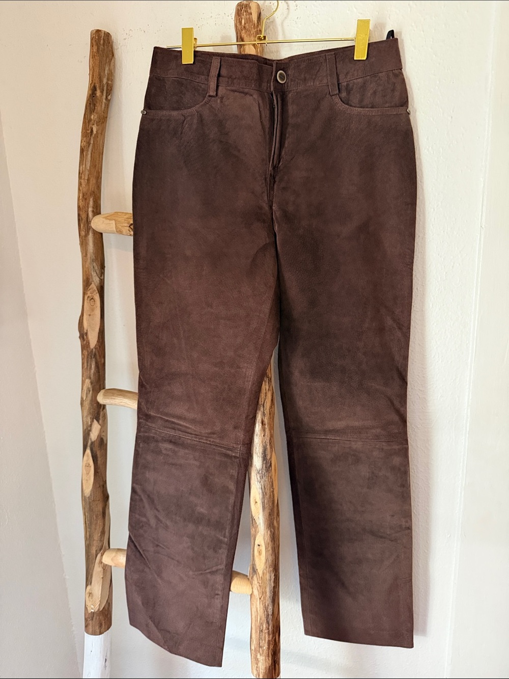 Isabel VintageChocolate Brown Suede Leather Straight-Leg Jeans Pants 6 M